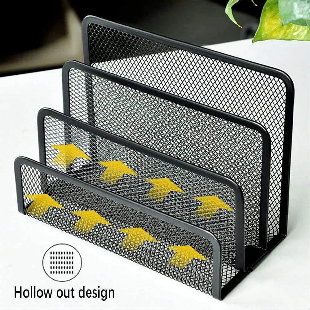 Folder Holder Desk, 2 Pack Mail Organizer Letter Holder for Desk Metal Mesh with 3 Vertical Upright Compartments