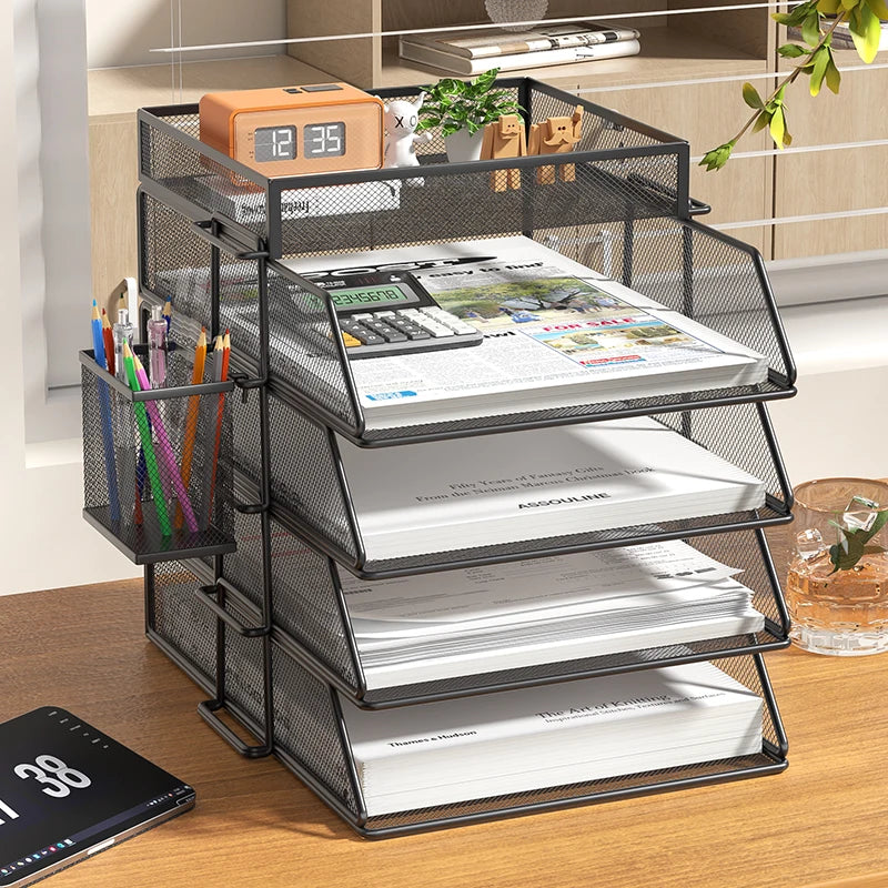 4-Tier Desk Organizer Stackable Tray Office Desk Organizer File and Desktop Holder for Paper Letter Accessories Black
